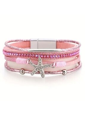 Pink Multi Layer Starfish Crystal Magnetic Bracelet